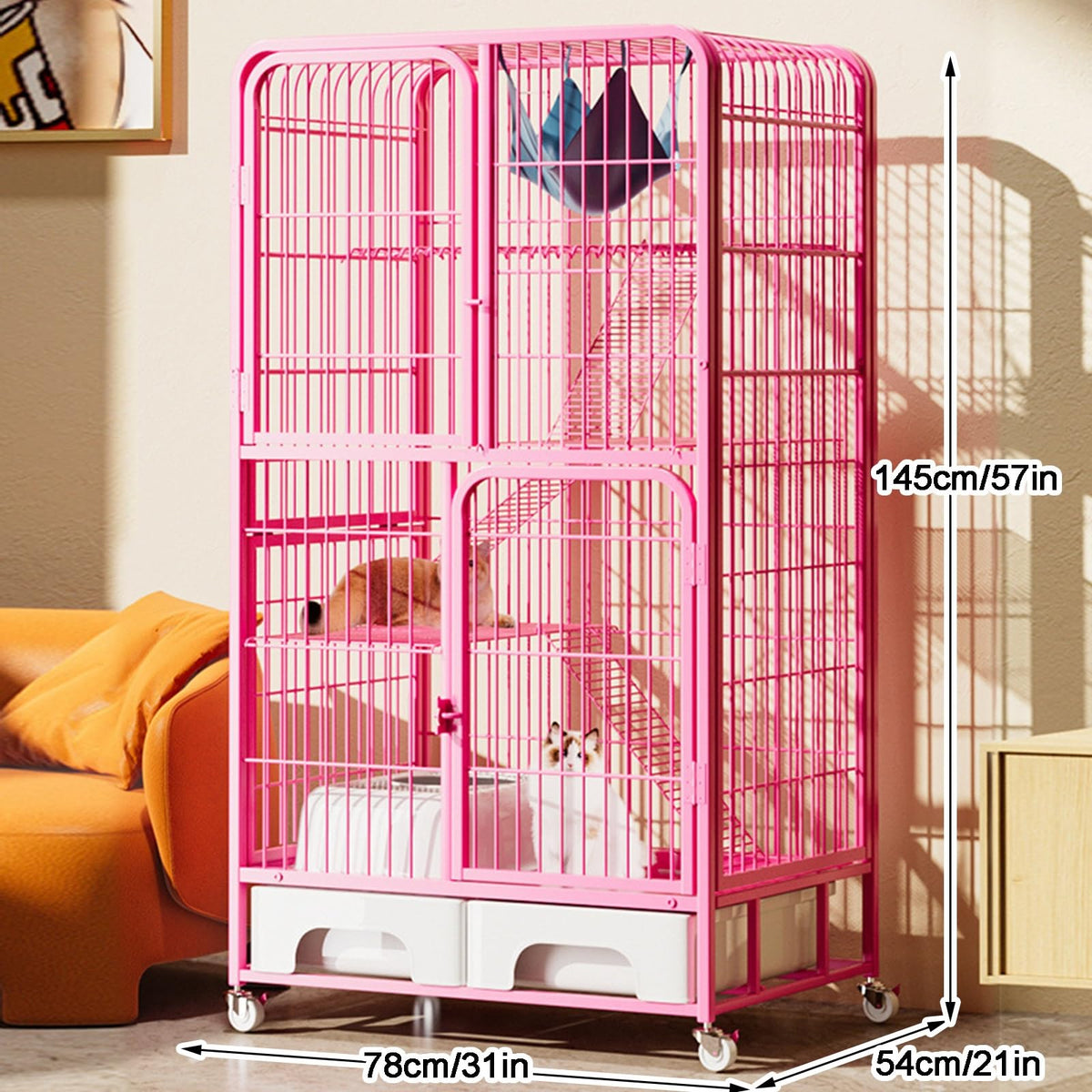 4-Tier Metal Cat Cage with Litter Box and Hammock Z2384