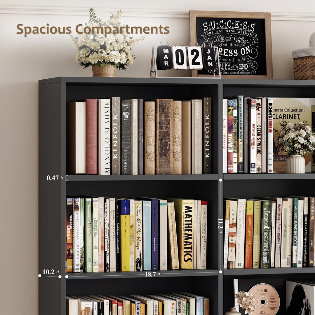 Black Tall Bookshelf with Storage Drawers & Doors Y9476