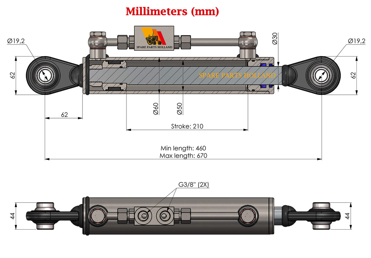 Hydraulic Top Link Cat 1-1 with Locking Block Q3521