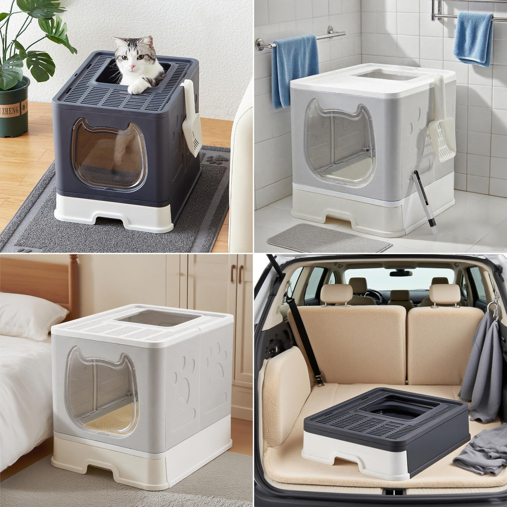 Top Entry Covered Cat Litter Box with Scoop and Brush U826
