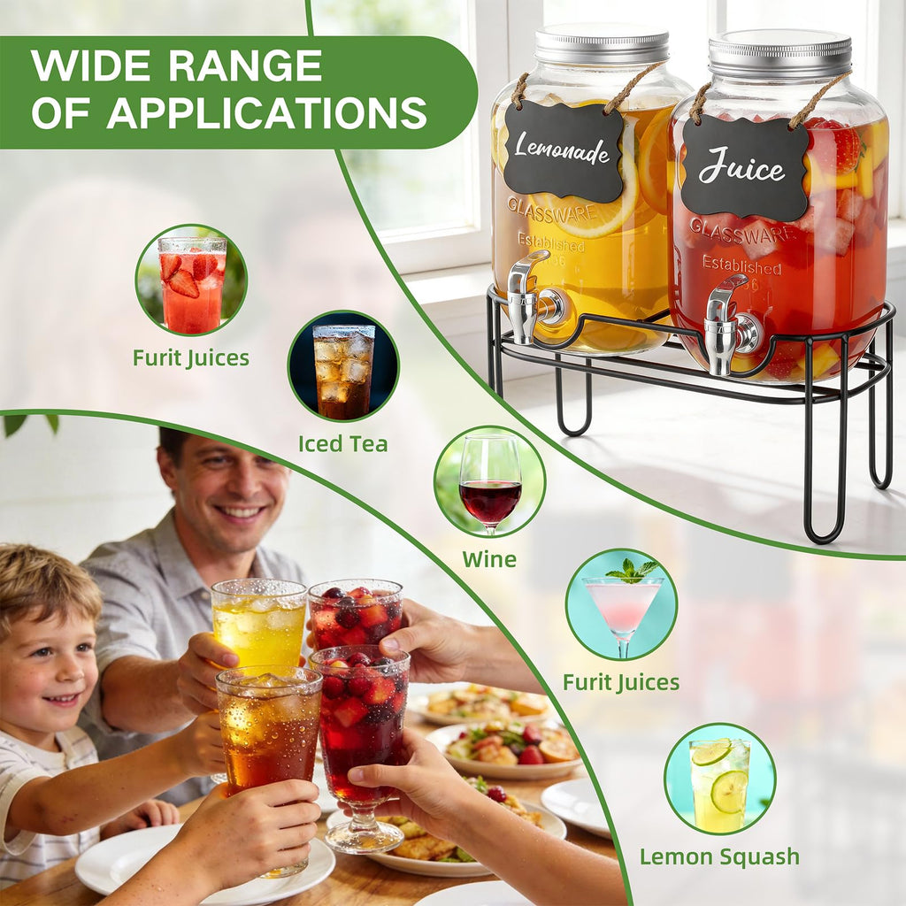 1 Gallon Glass Drink Dispenser 2 Pack with Fruit Infuser and Stand K358379