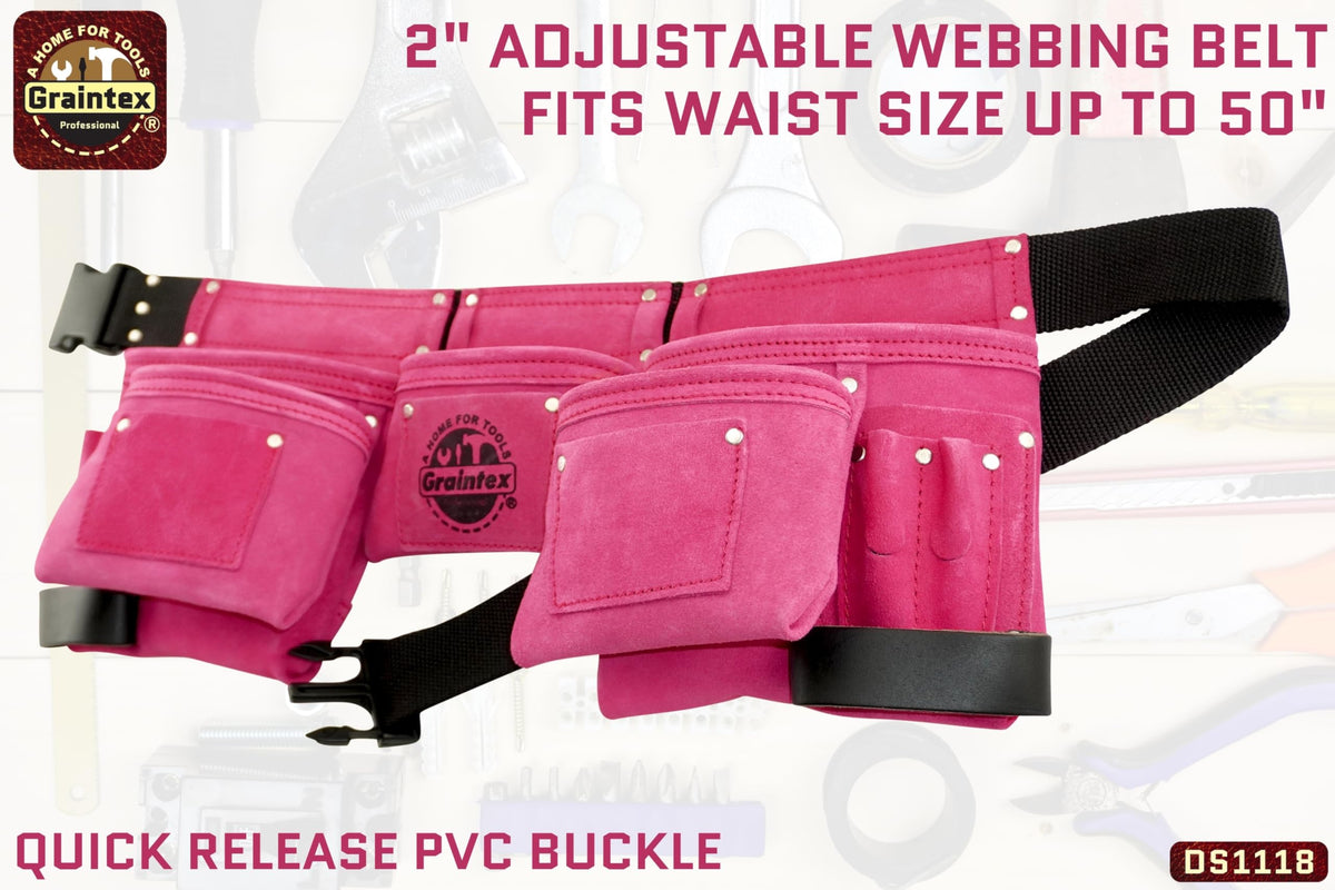 Pink 8 Pocket Suede Leather Tool Belt B64429