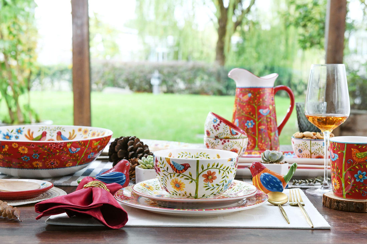 Red Ceramic 16 pcs Dinnerware Set, Service for 4 V6793