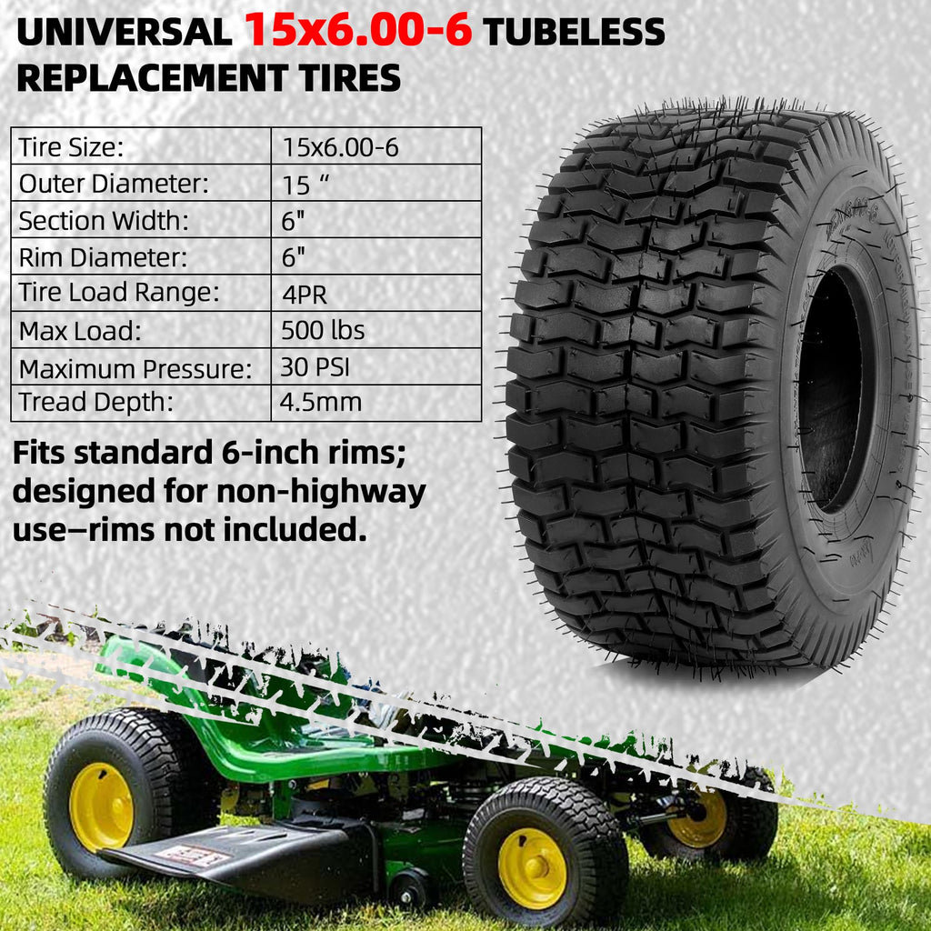 15x6.00-6 Tubeless Tire 4 Ply Turf Treads F2133