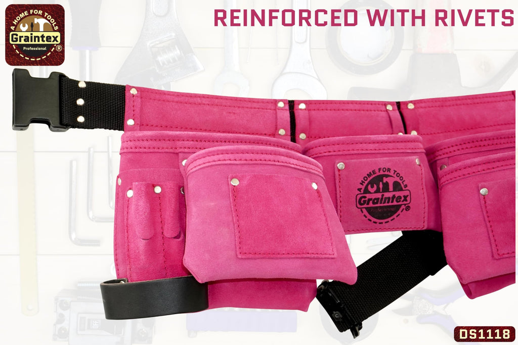 Pink 8 Pocket Suede Leather Tool Belt B64429