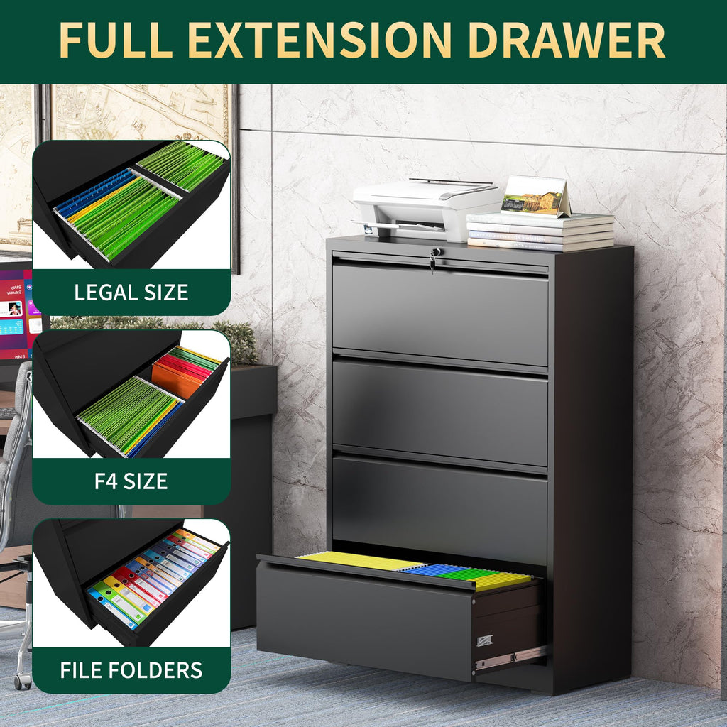 Black 4 Drawer Metal File Cabinet with Lock T868373