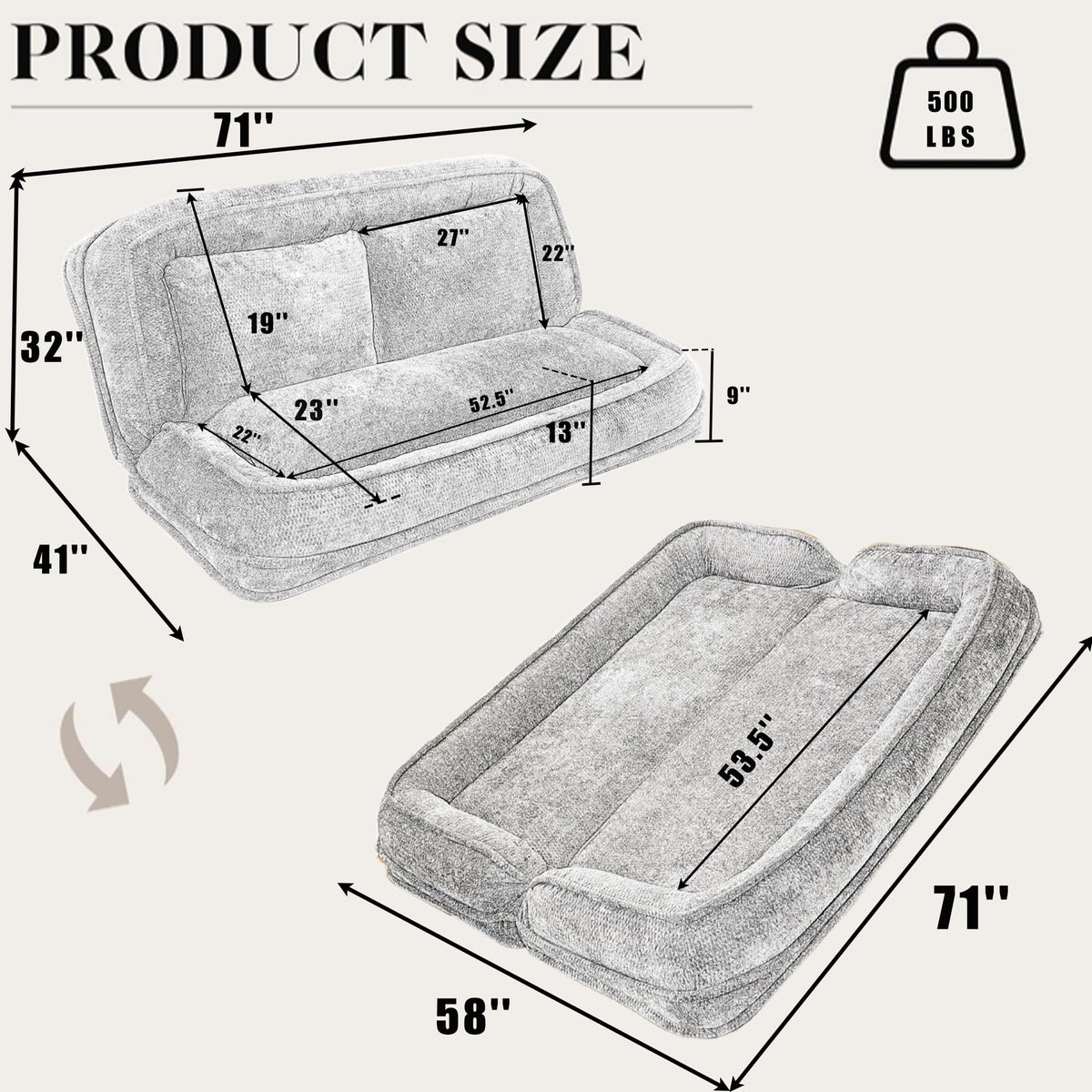 Light Gray Folding Floor Sofa Bed Z595625