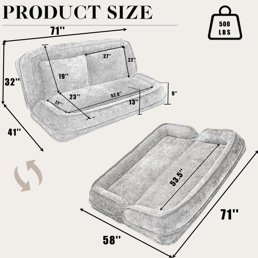 Oversized Convertible Floor Sofa Bed with 3 Pillows I112289