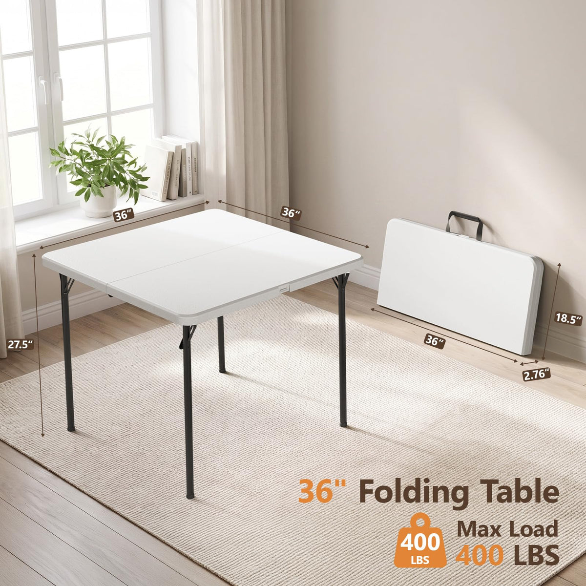 36" White Folding Table with Built-in Handle S730153