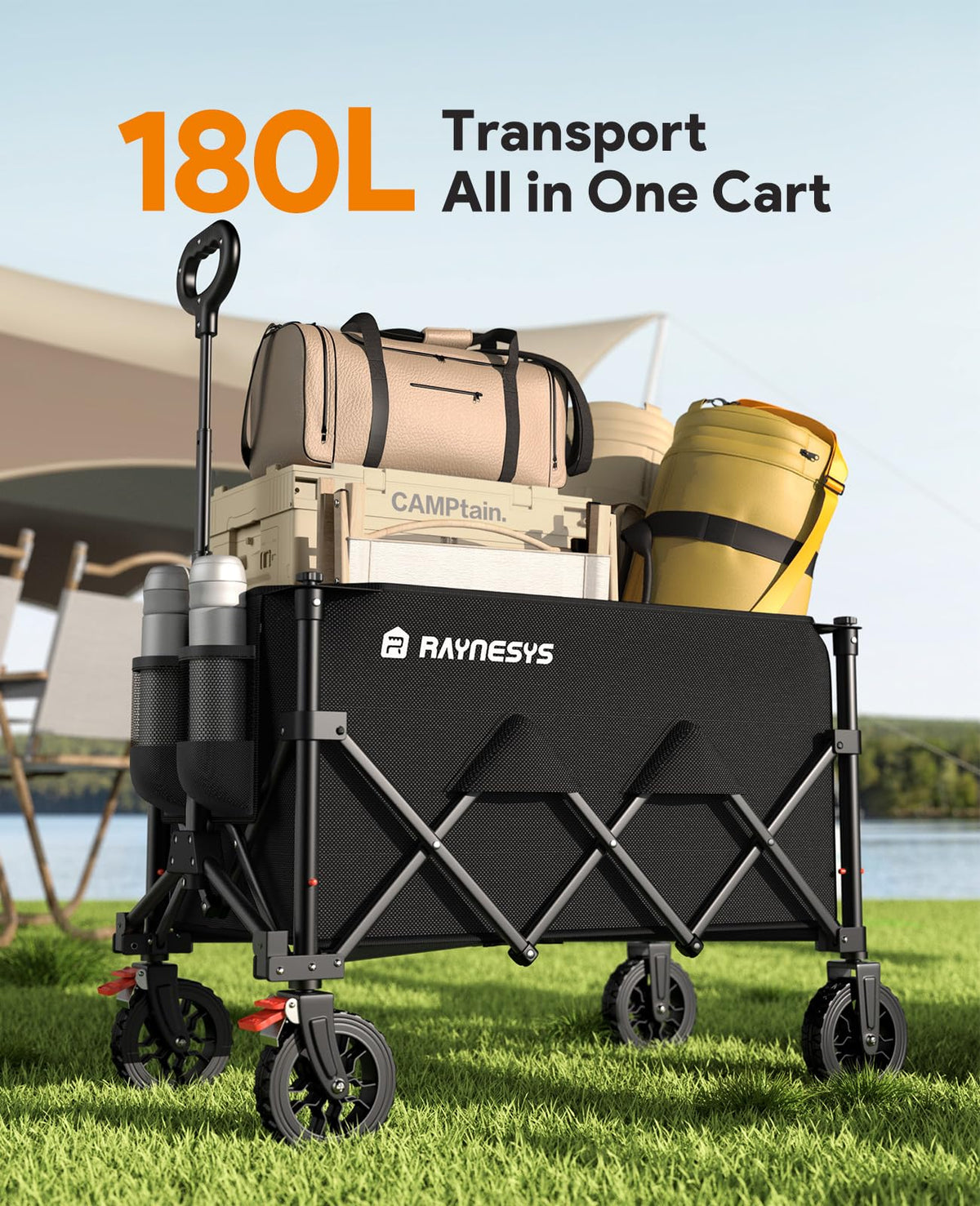 180L Foldable Wagon Cart with Wheels and Brakes N897