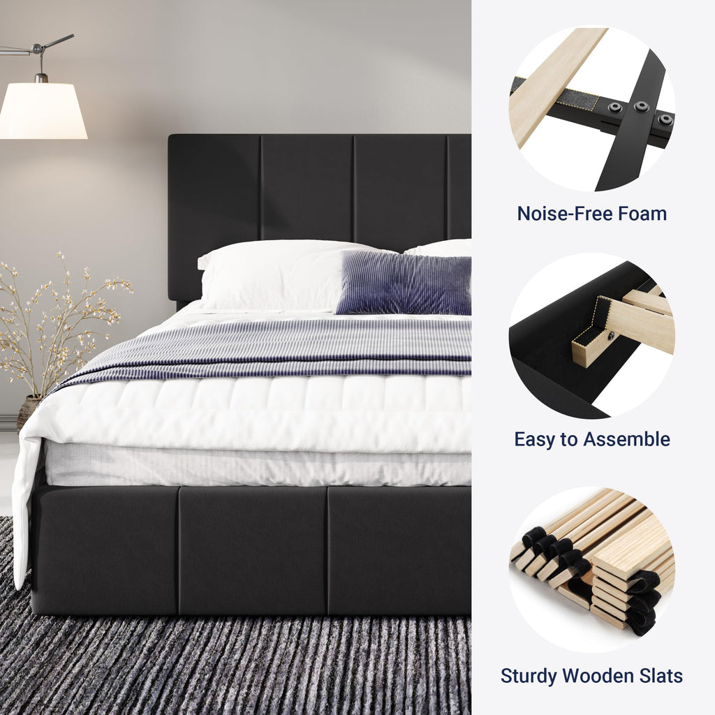Queen Size Black Dutch Velvet Upholstered Platform Bed Frame G524