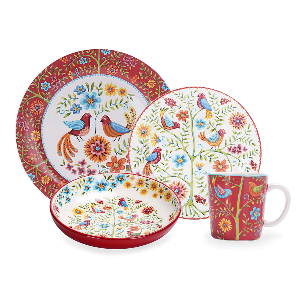 Red Ceramic 16 pcs Dinnerware Set, Service for 4 V6793