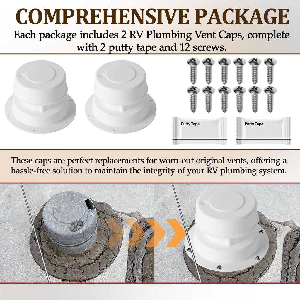 White RV Roof Vent Cover Kits with Putty Tape and Screws L432