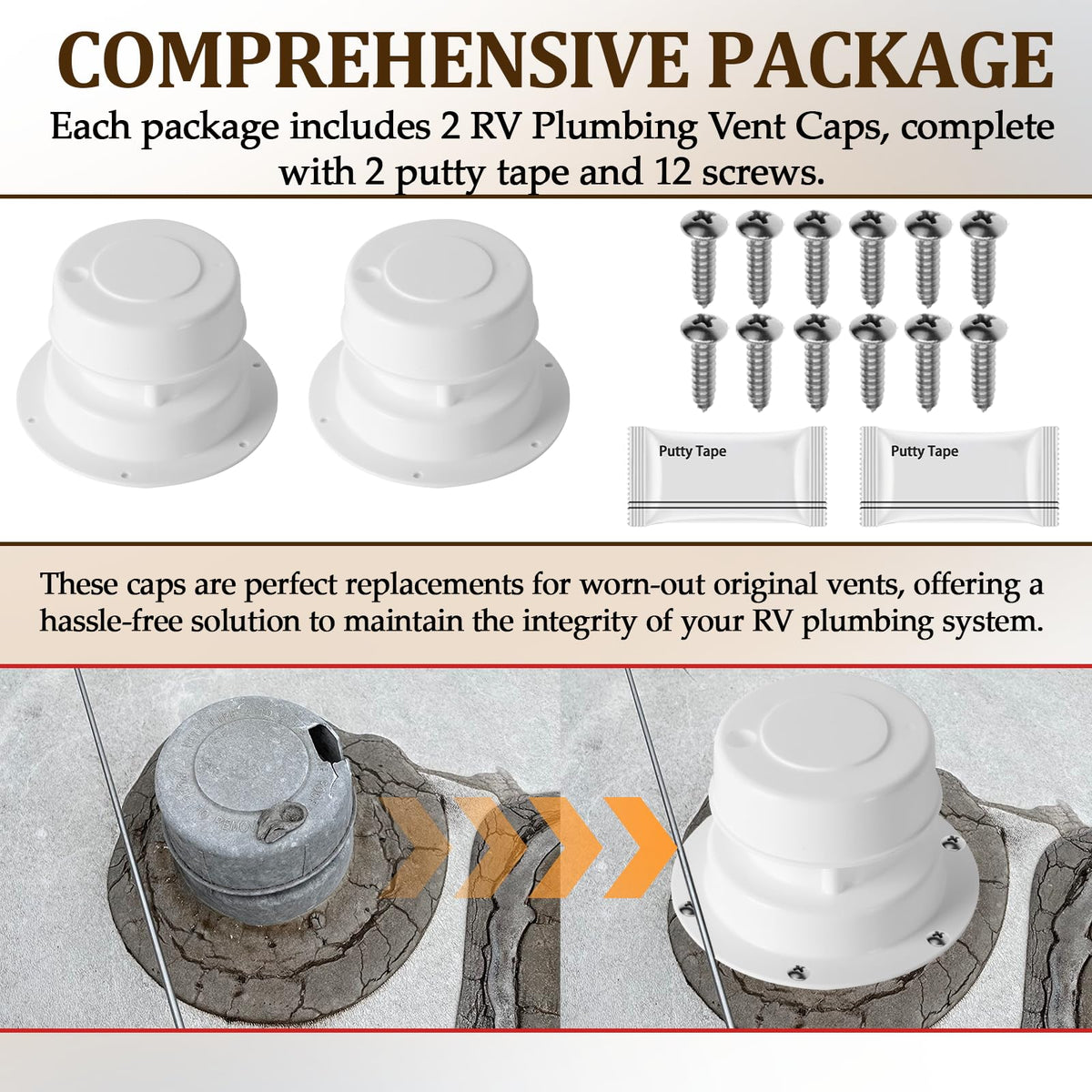 White RV Roof Vent Cover Kits with Putty Tape and Screws L432