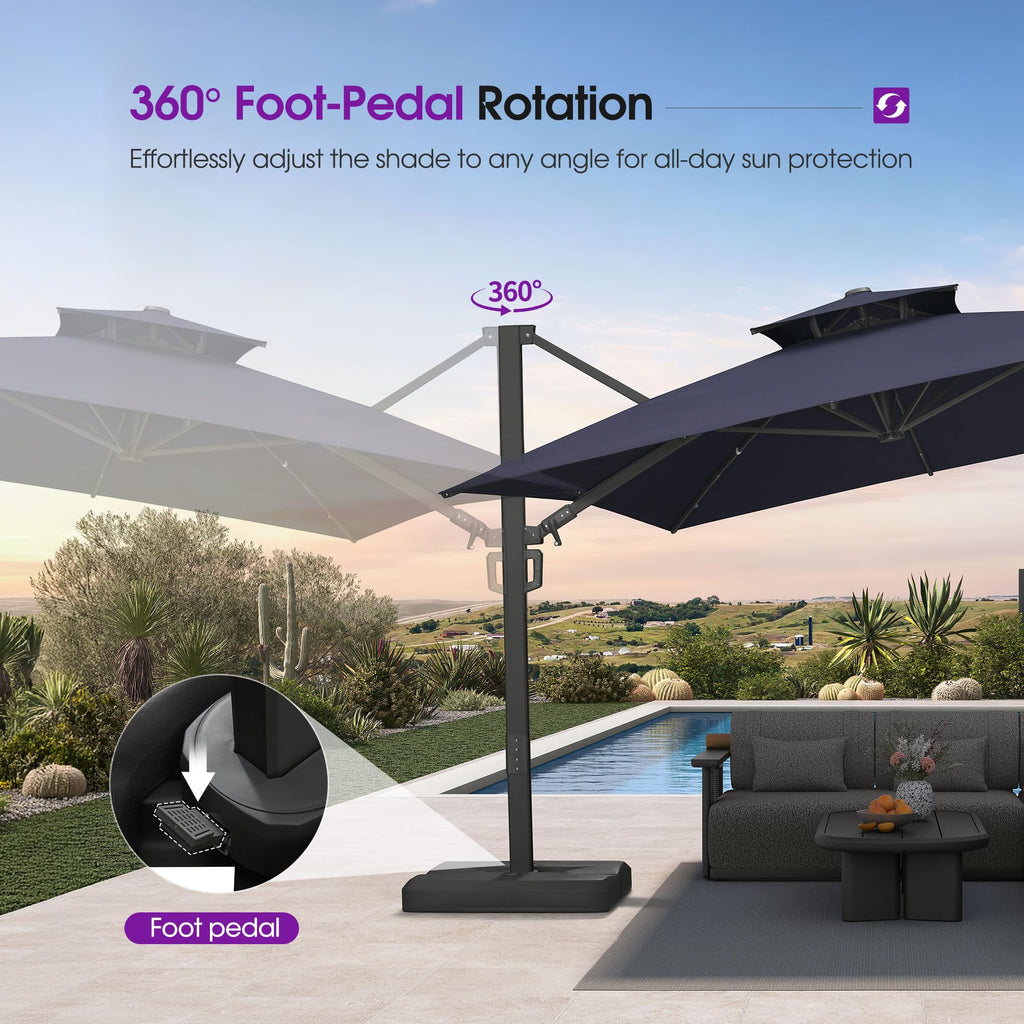 Navy Blue 10' X 13' Dual-Top Cantilever Umbrella with Base W664661