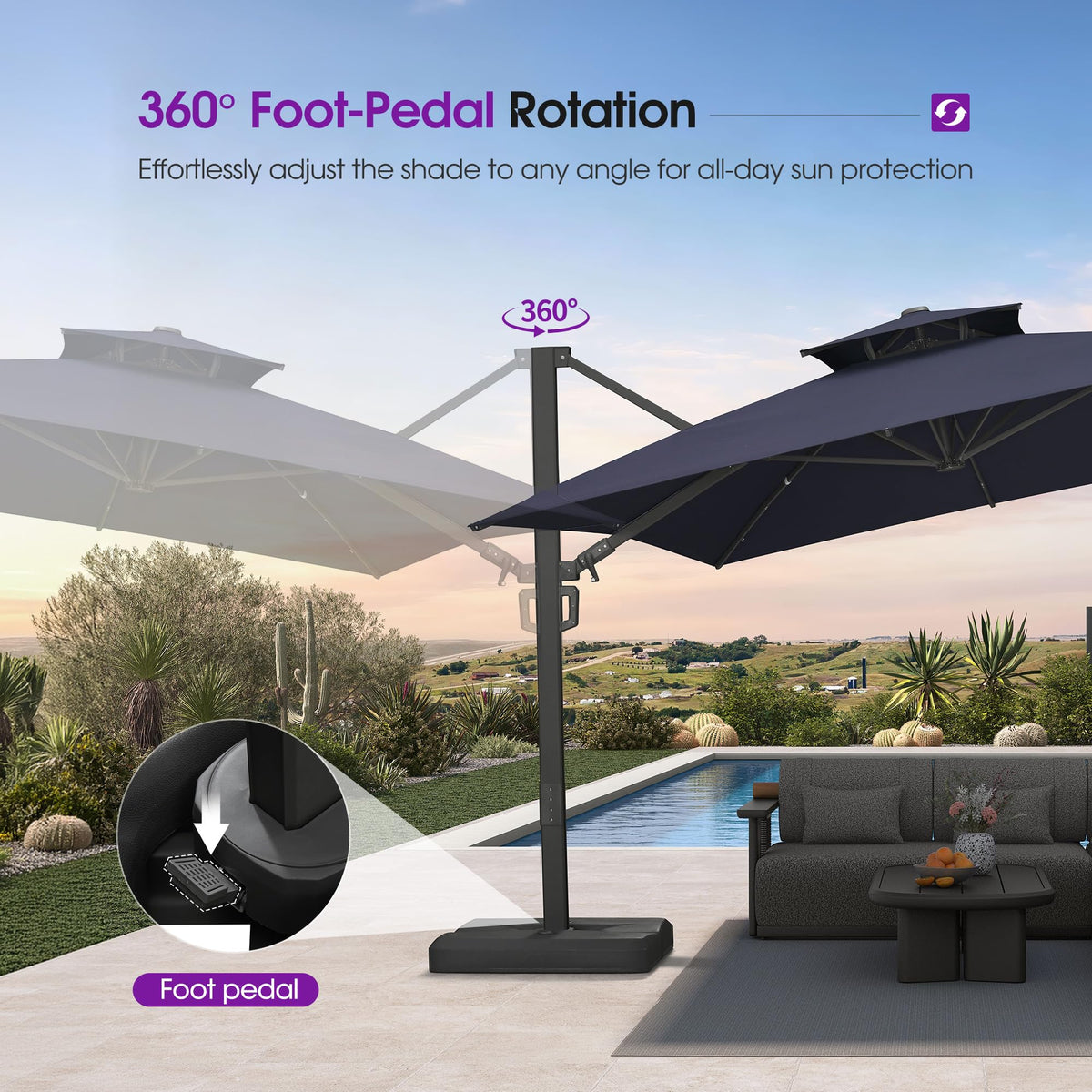 Navy Blue 10' X 13' Dual-Top Cantilever Umbrella with Base W664661