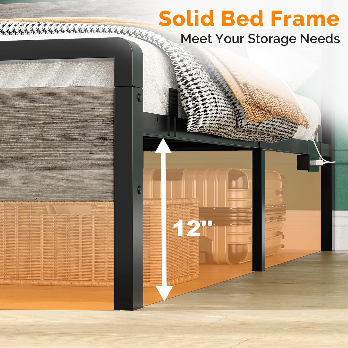 Twin Bed Frame Set of 2 with LED Headboard and USB Charging Station A4772