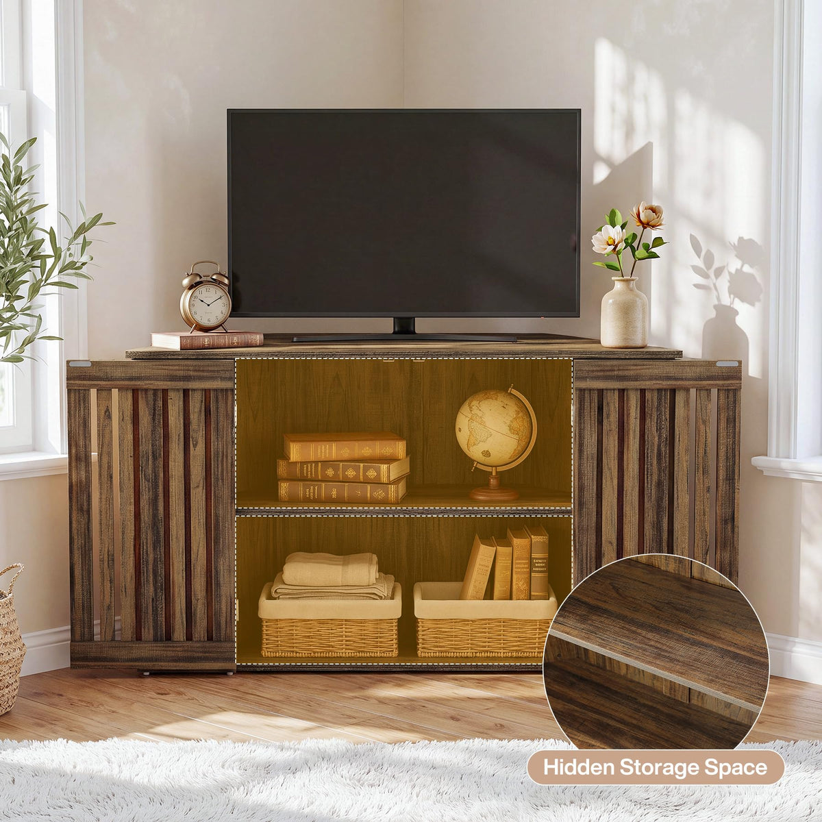 53" Farmhouse Corner TV Stand with Storage G51323
