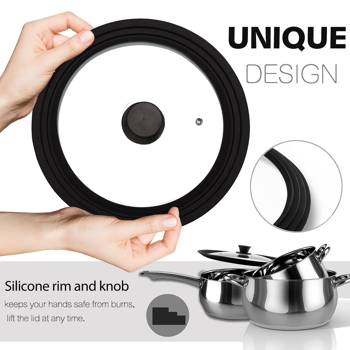Tempered Glass Lid with Silicone Rim for Pots Pans and Skillets W836657