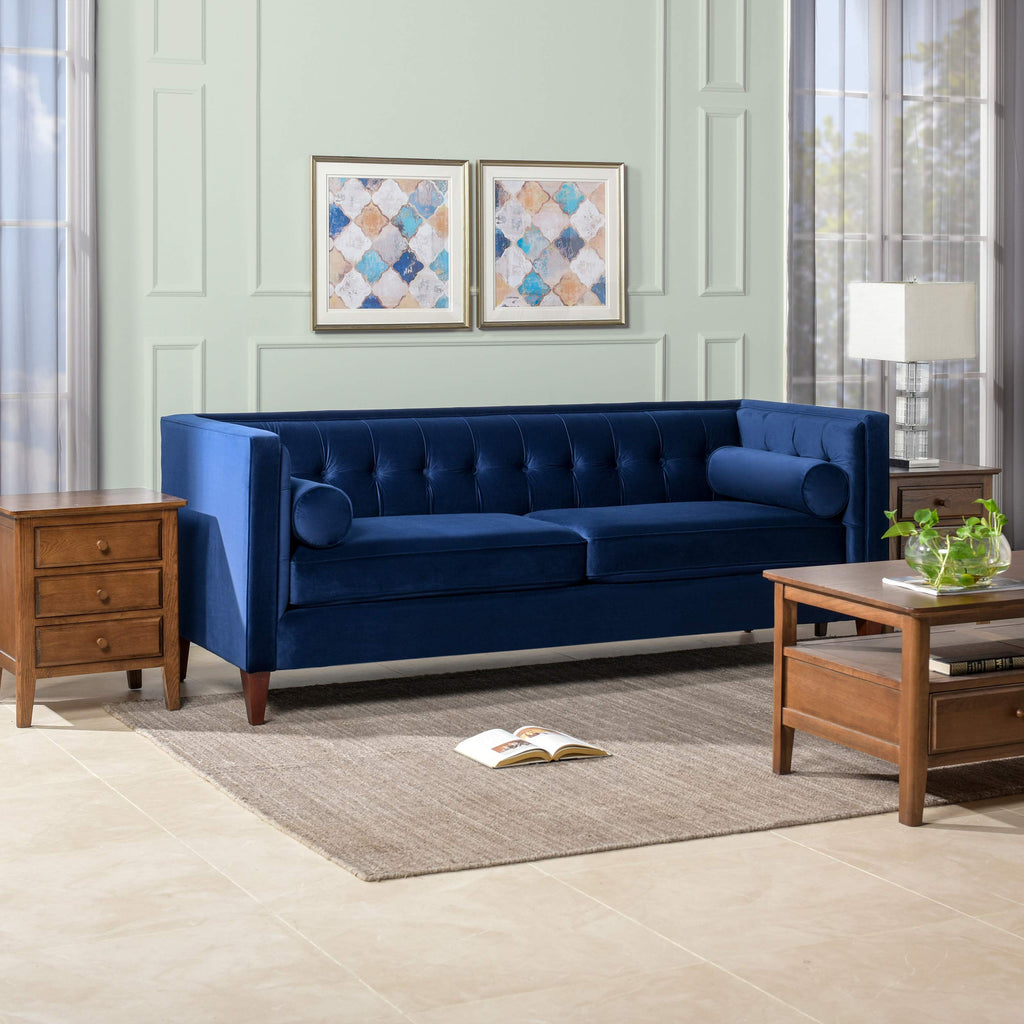 84" Navy Blue Velvet Tufted Sofa E41488