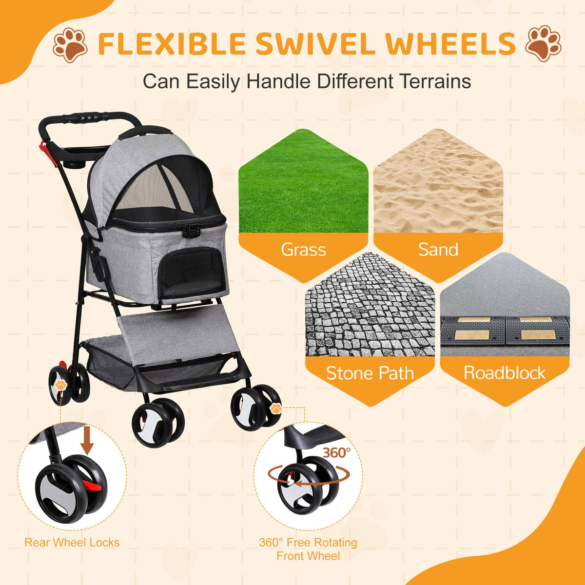3 in1 Foldable Pet Stroller with 4 Wheels T2410