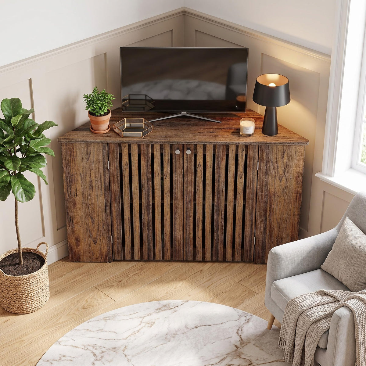 53" Farmhouse Corner TV Stand with Storage G51323