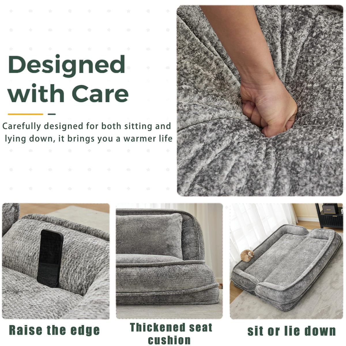 Light Gray Folding Floor Sofa Bed Z595625