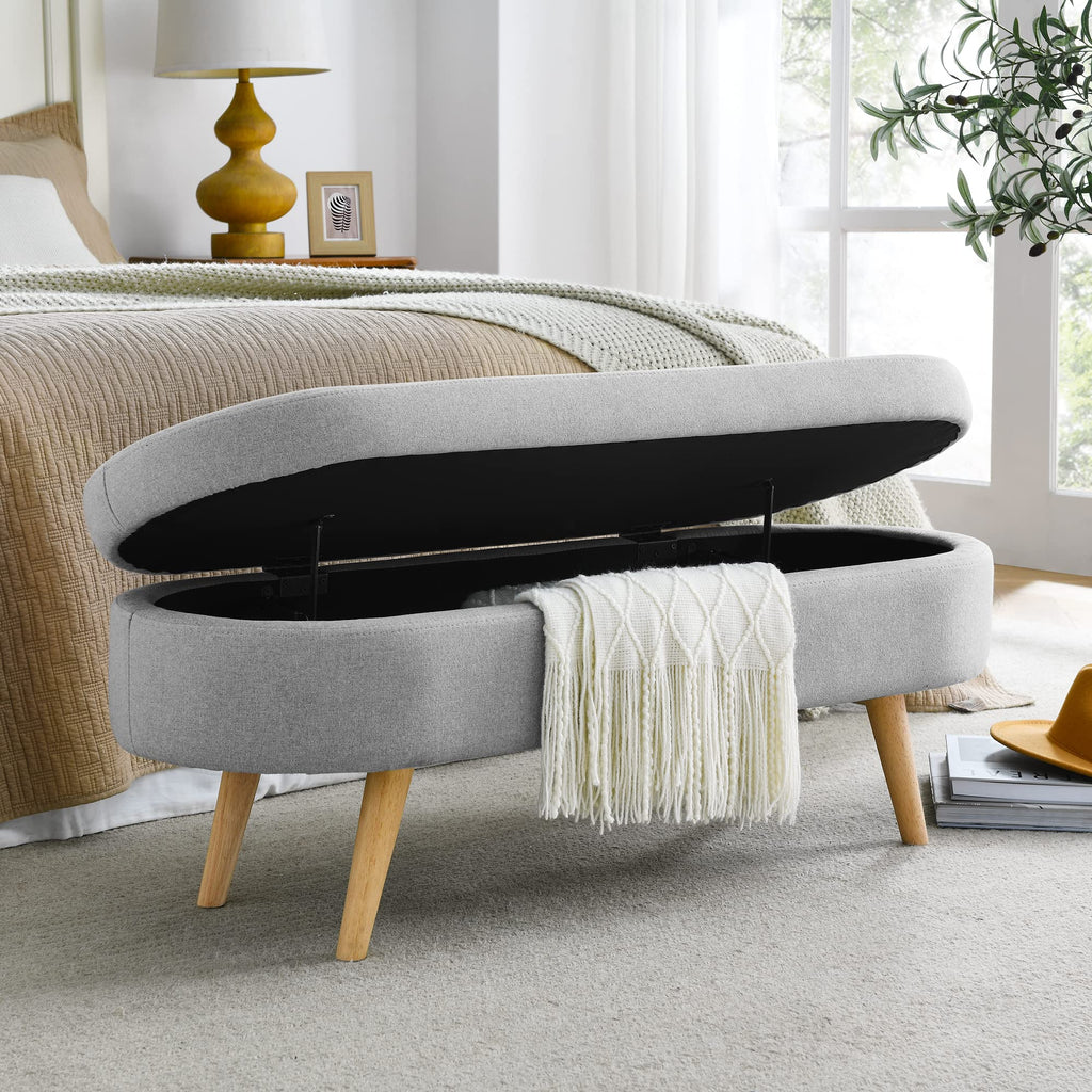 Linen Gray Upholstered Storage Ottoman Bench I284460