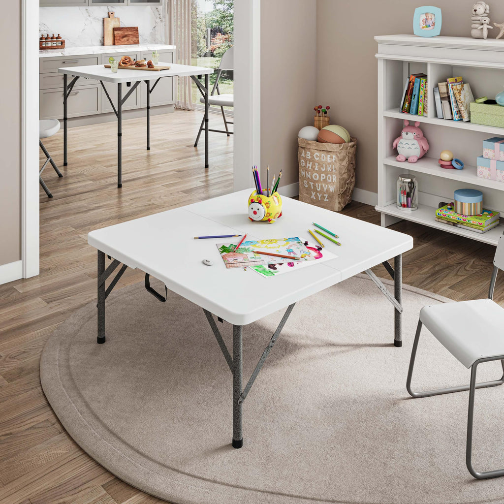 White Square Folding Table with Carry Handle G713