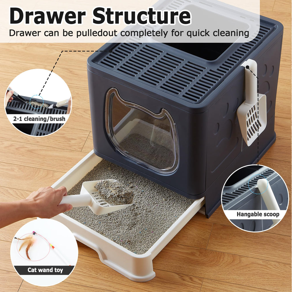 Top Entry Covered Cat Litter Box with Scoop and Brush U826