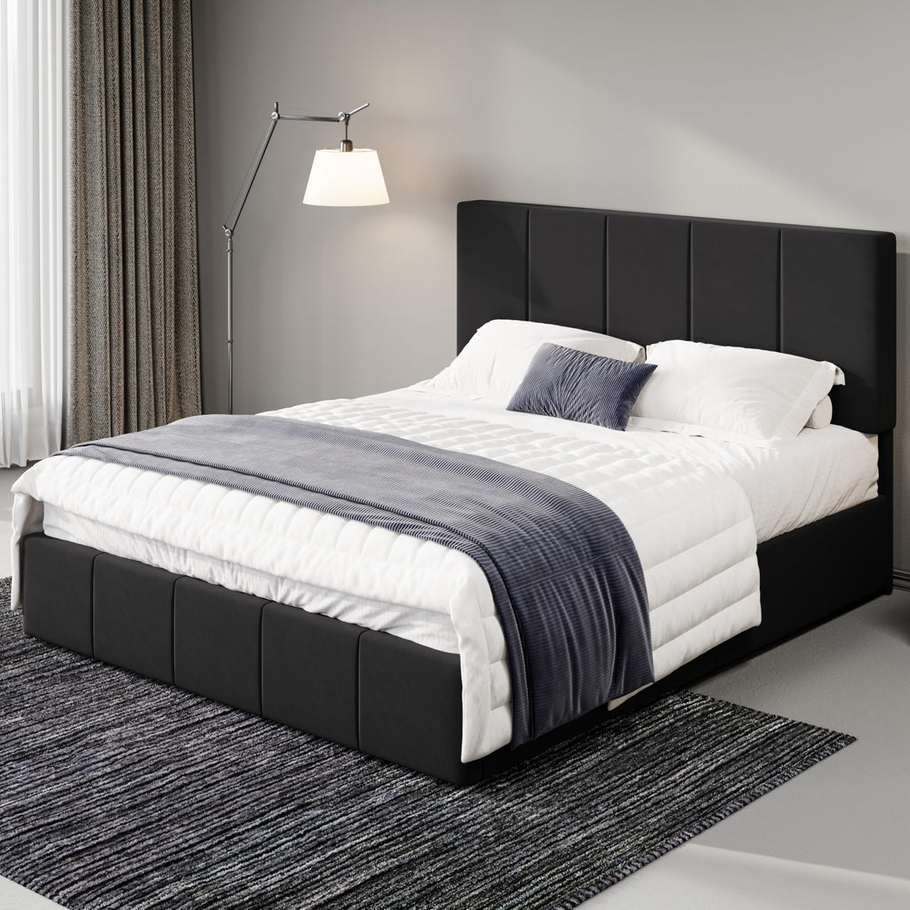 Queen Size Black Dutch Velvet Upholstered Platform Bed Frame G524