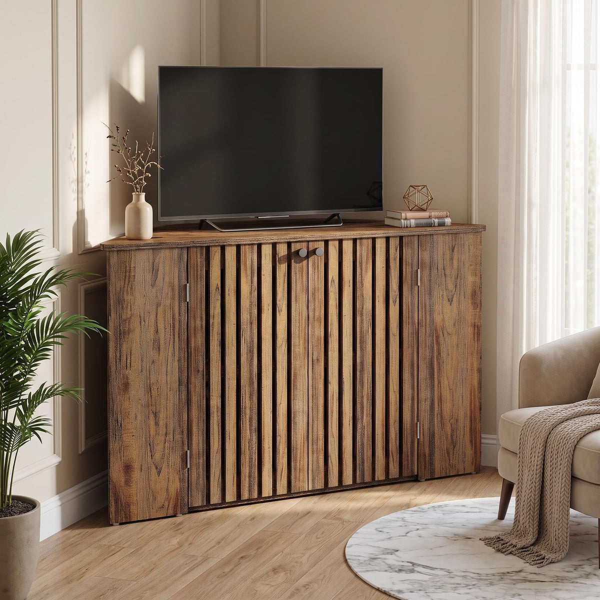 53" Farmhouse Corner TV Stand with Storage G51323