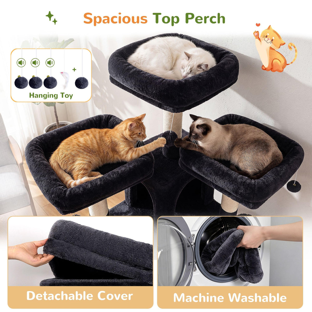 70 Inch Dark Gray Cat Tree with Scratching Post N918532