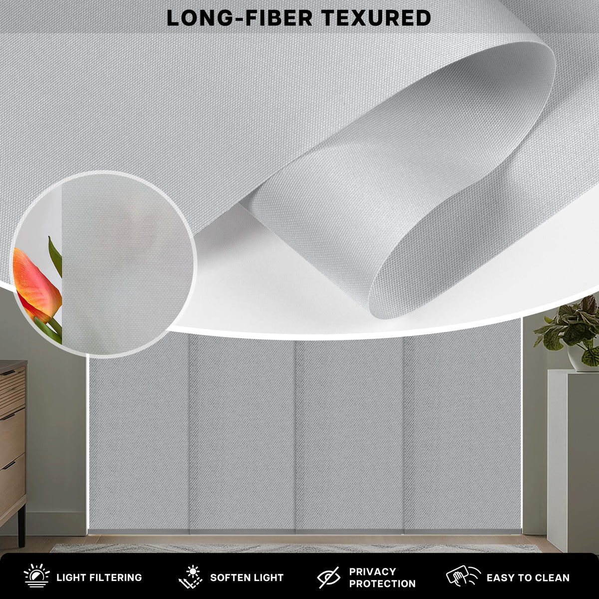 Adjustable Light Filtering Grey Panel Track Blinds V272