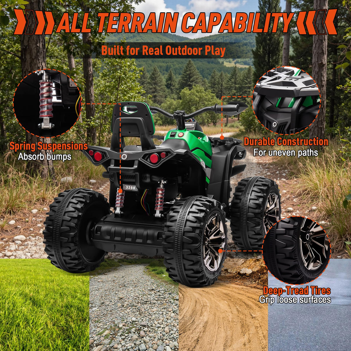 24V Kids ATV 4 Wheeler Green Z406