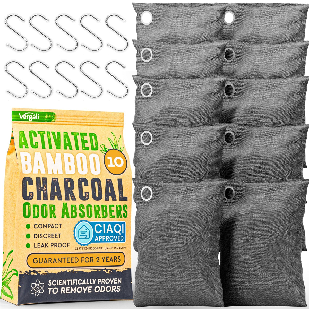 Activated Charcoal Odor Absorber, 10 Bags D1176
