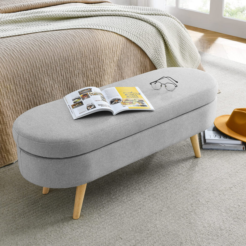 Linen Gray Upholstered Storage Ottoman Bench I284460