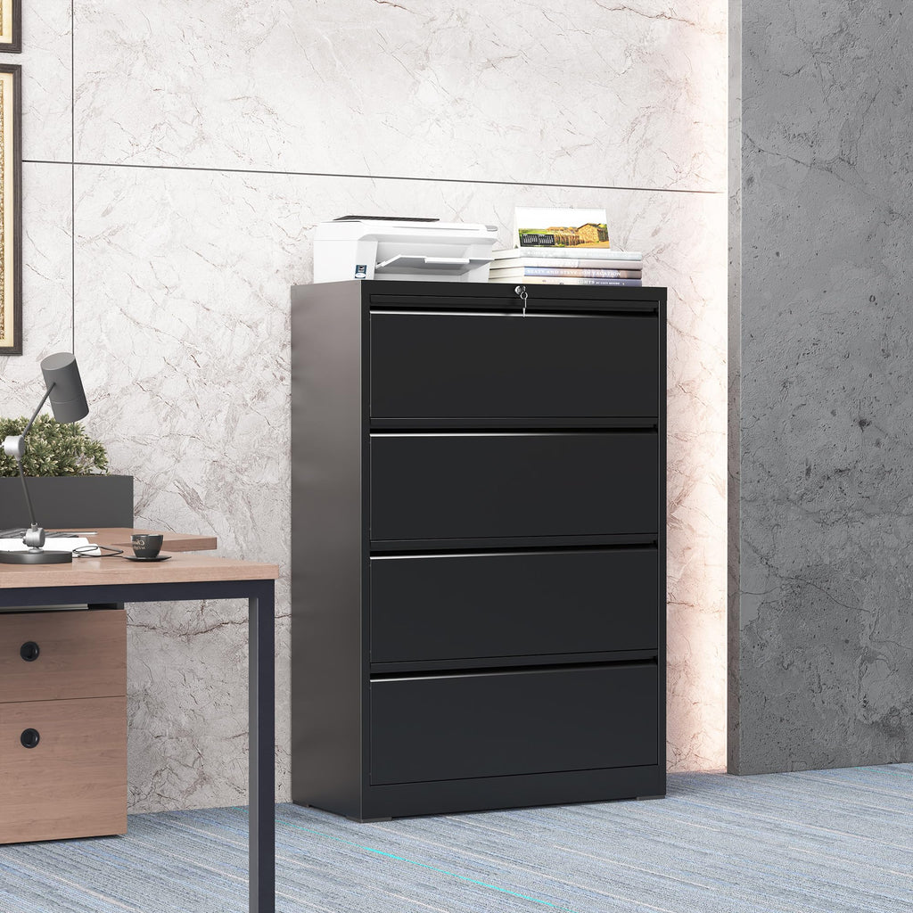 Black 4 Drawer Metal File Cabinet with Lock T868373